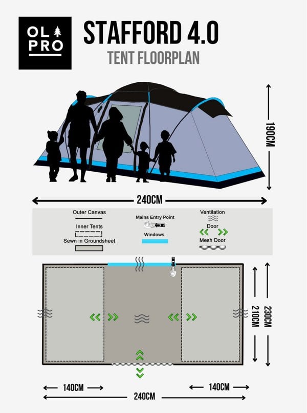 An info graphic depicting the product dimensions of the Stafford 4.0 OLPRO x Ed Stafford.