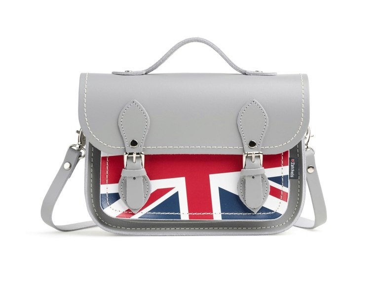 Zatchels Union Jack Midi Satchel - Ghost Grey