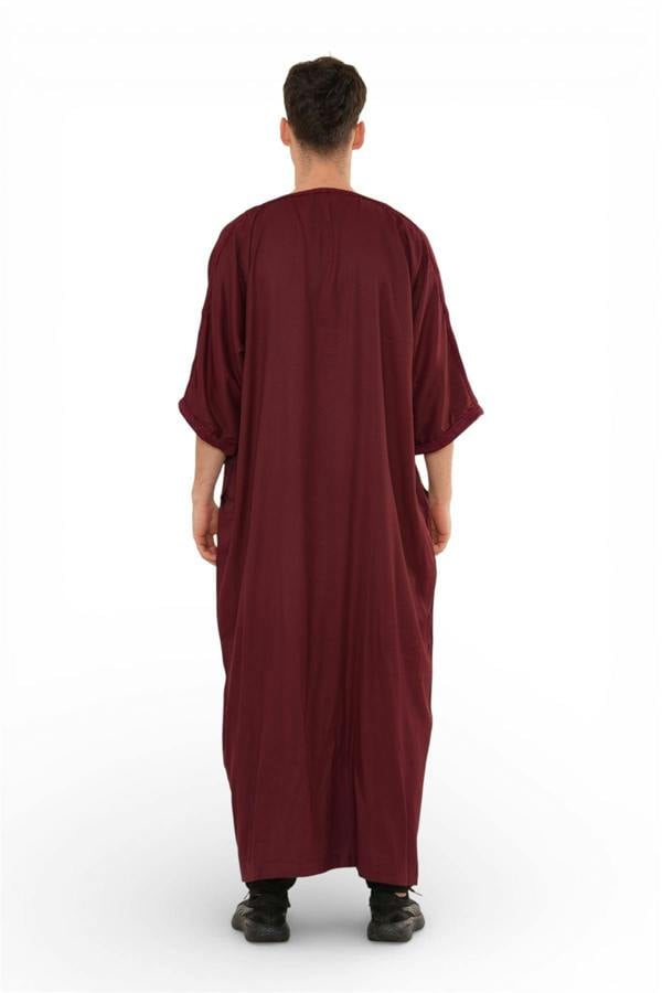 Infinity Leather Men's Moroccan Thobe Jubba Robe Djellaba Arab Short Sleeve Embroidery Gandoura