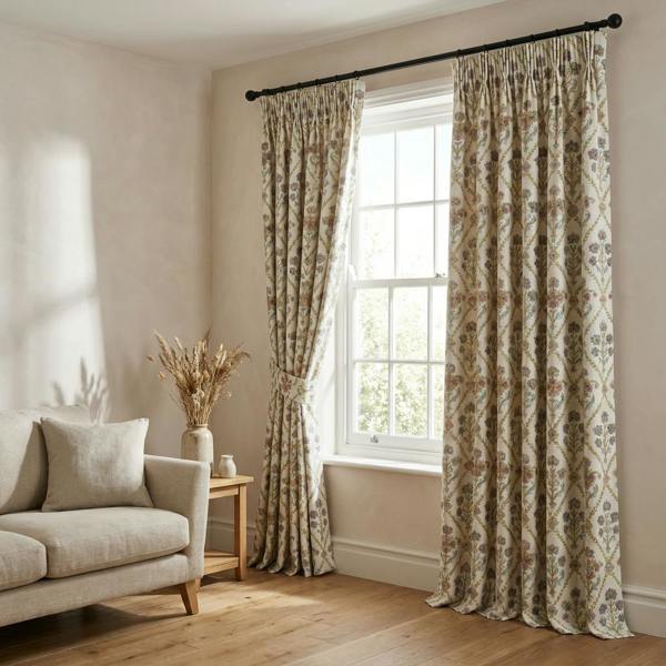 Keats made-to-measure curtains in Multi, styled in a living room
