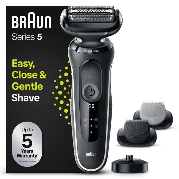 Braun Series 5 50-W4650cs Electric Shaver With 2 EasyClick Attachments, Charging Stand - Black/White