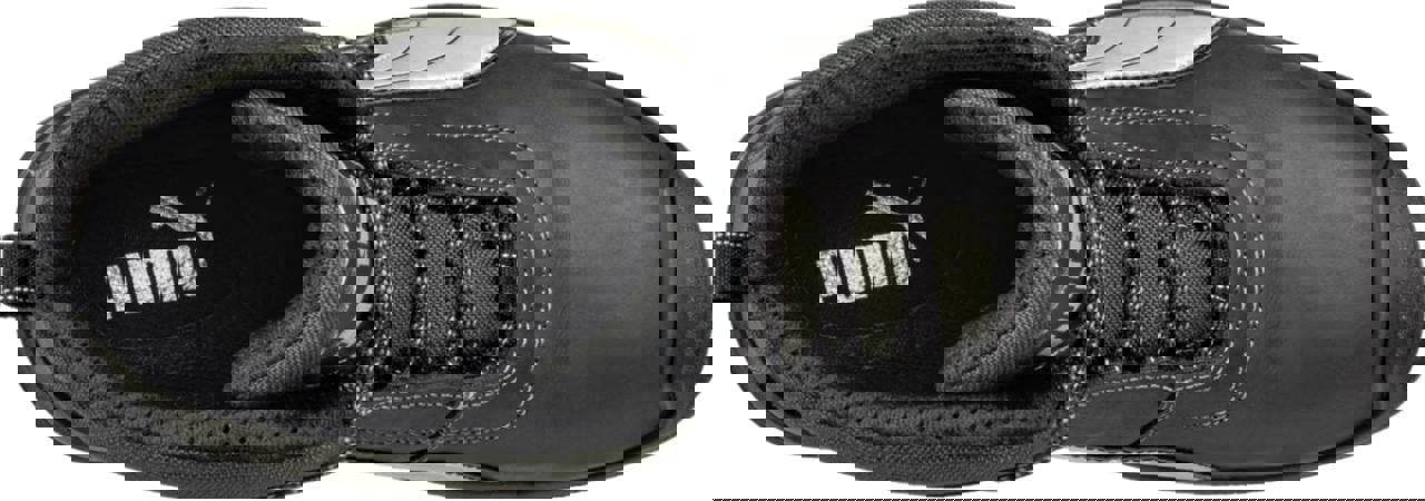 PUMA Safety PUMA Cascades Mid Mens S3 Composite Toe Midsole Work Boots, top view of black and gray safety work boots with padded ankle collar and durable construction.