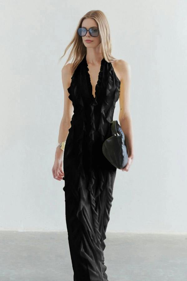 WOVCOR Tulle Evening Dress with Ruffled and Lined