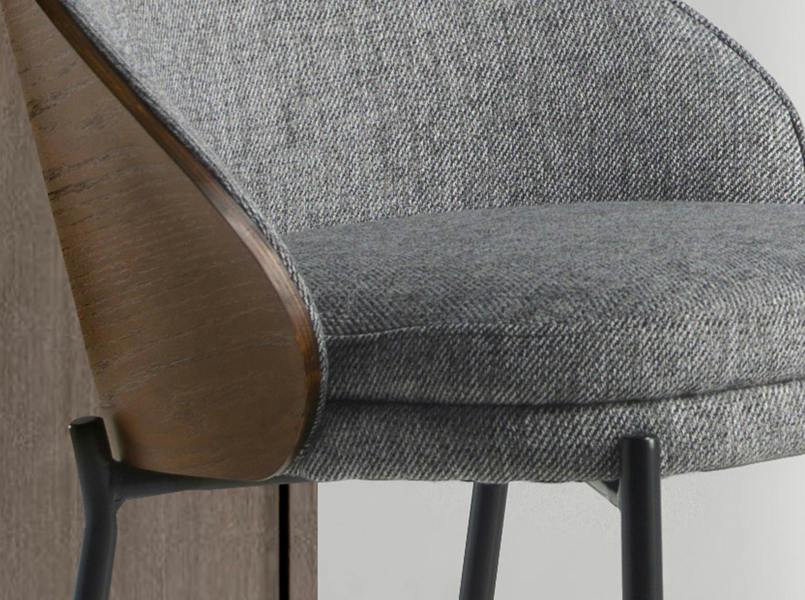 Angel Cerdá Grey and Walnut Fabric Stool 4127