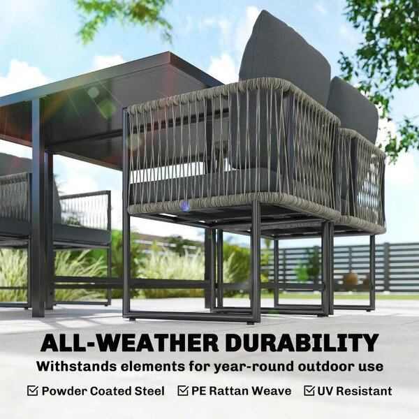 4-Seater Garden Dining Set, Rattan Outdoor Furniture with Space-Saving Chairs and Thick Cushions for Patio Balcony, Black