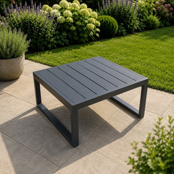 Fimous Square Aluminium Garden Coffee Table for Patio, Balcony, Terrace, Swimming Pool - Dark Grey