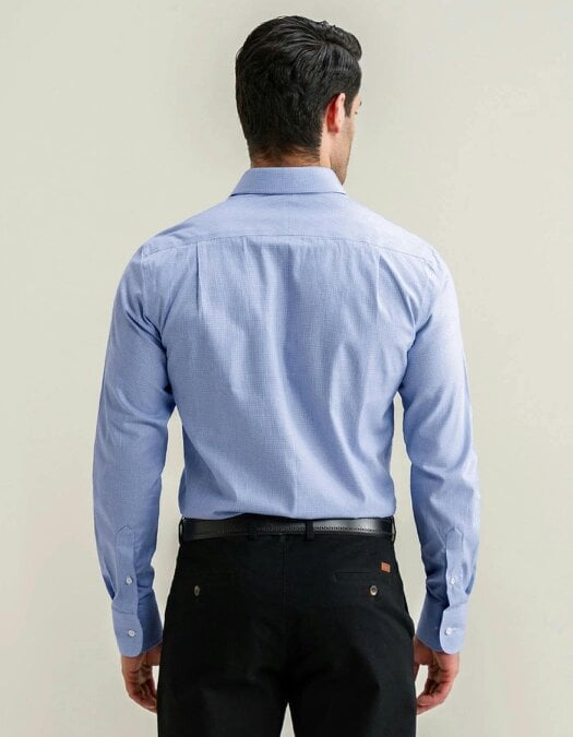 Men's Easy Care Formal Check Shirt – Light Blue