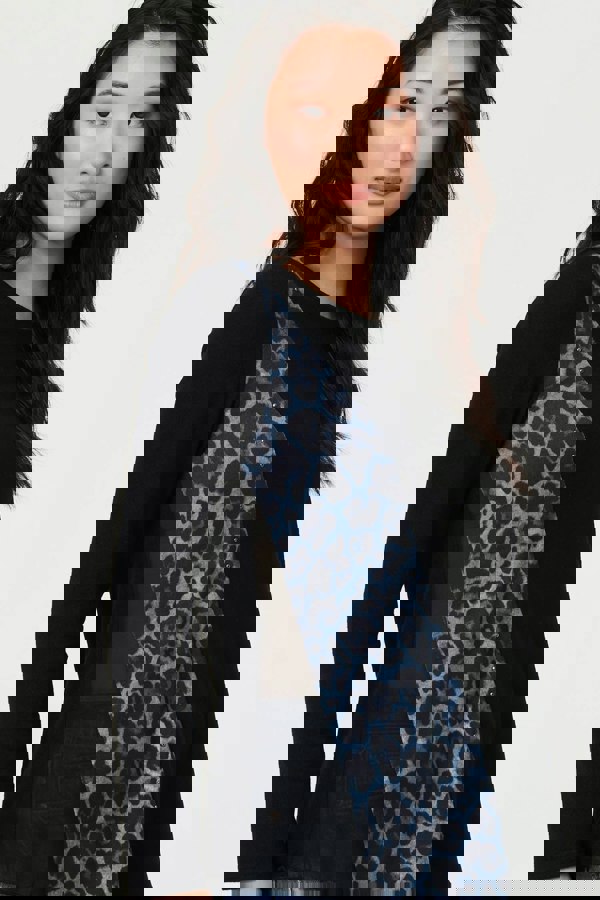 Black | Animal Print Asymmetric Long Sleeve Top