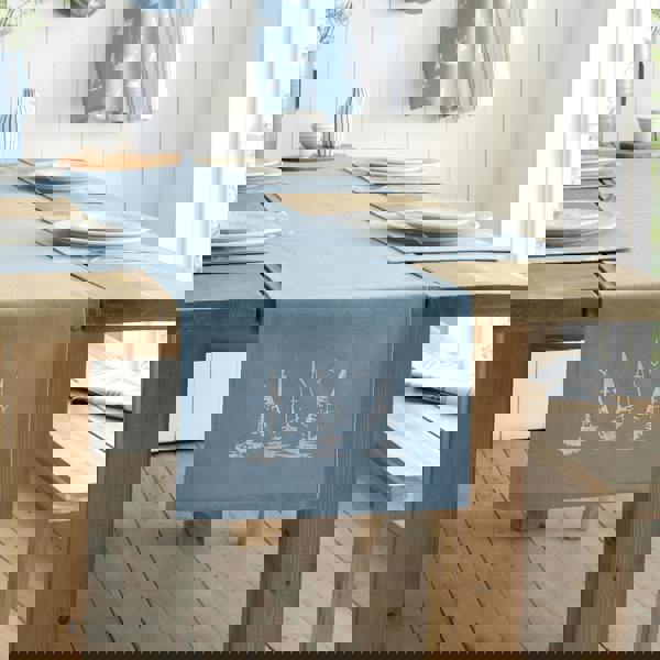 Catherine Lansfield Salcombe Boats Cotton Dining Table Runner Blue