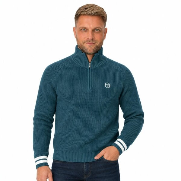Sergio Tacchini Toledo 1/4 Zip Knitted Jumper Deep Teal/Gardenia