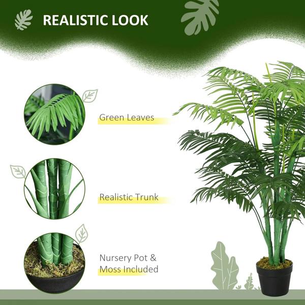 Artificial palm tree with realistic-looking green fronds in a black nursery pot