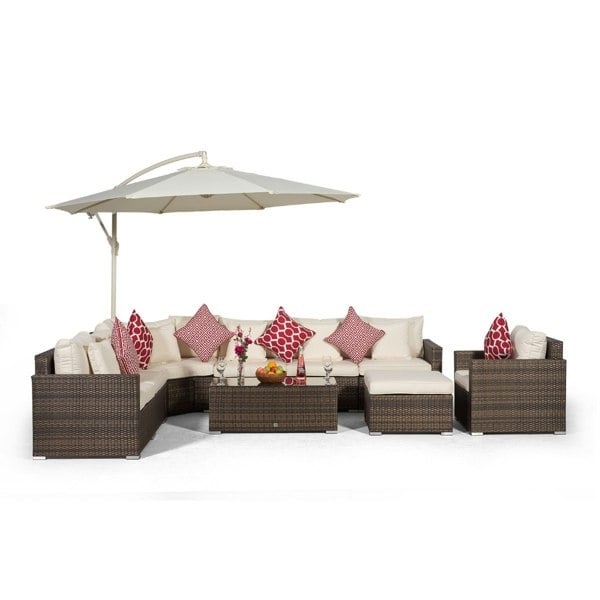 Giardino Santorini L Shape Modular 7 Seat Rattan Corner Sofa Set With Armchair, Large Coffee Table & Ottoman