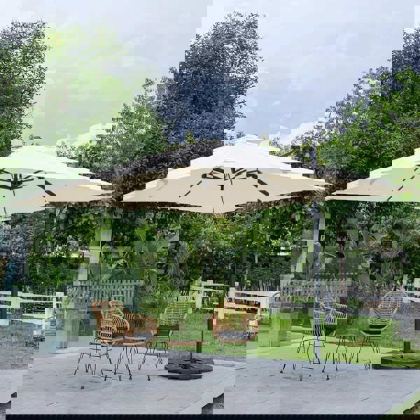 Light Grey 3 x 3 m Square Cantilever Parasol Outdoor Hanging Umbrella for Garden and Patio Parasols Living and Home Beige Parasol + Cross Base + Round Water Tank