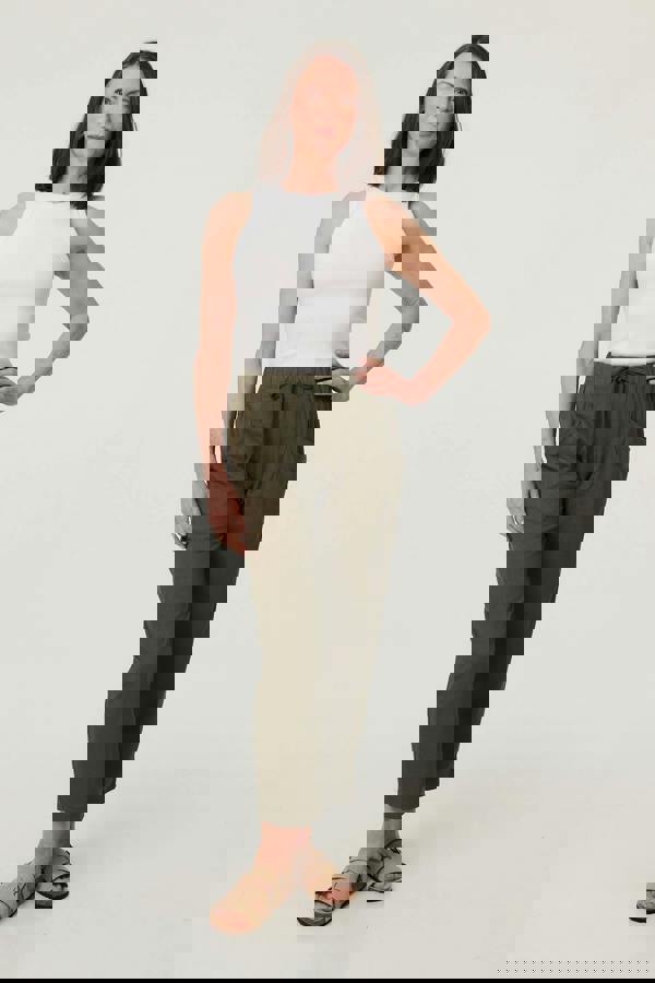 Sage | Drawstring Tie Front Relaxed Trousers