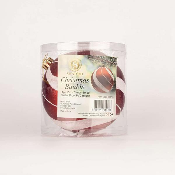 Shatchi 15cm Red and White Candy Stripe Shatterproof Christmas Baubles Set of 3 Tree Decorations