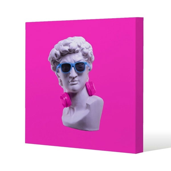 Benjamin Tate Design Plaster statue of David's head in blue sunglasses Slim Style Canvas Print  50x50cm , 15mm Slim Real wood.