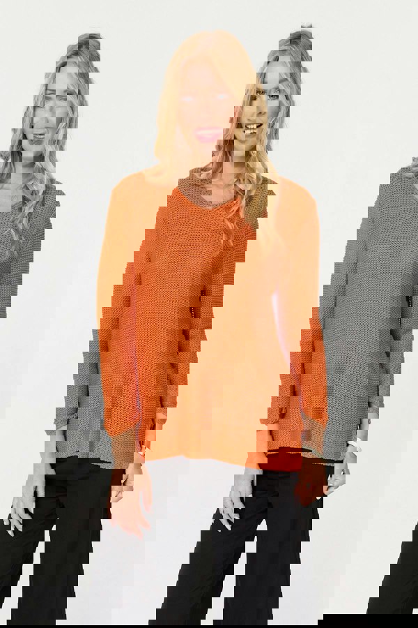 Orange | Mesh Texture 3/4 Sleeve Relaxed Top
