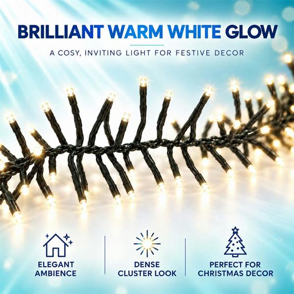 Cluster Christmas Lights with 8 Effects, Green Cable, Low Voltage, Indoor and Outdoor Use - 480 to 960 LEDs image 3