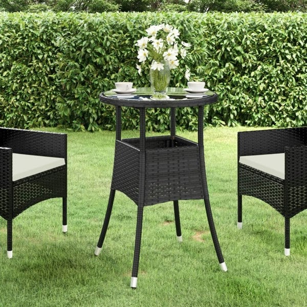 Berkfield Garden Table 60x75 cm Tempered Glass and Poly Rattan Black