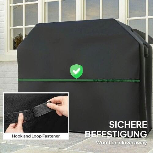 Bobobiy BBQ Cover for Rectangular Gas Grill, 600D UPF30+ Oxford Fabric Barbecue Cover for Waterproof Protection Rip-Proof, 147 x 61 x 122 cm, Black