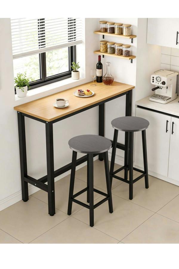 Groundlevel Set of 2 Wooden Bar Stools - Grey