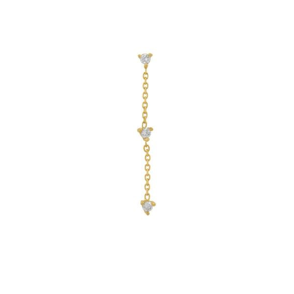 Spero London Fine Triple Diamond Drop Single Earring 14ct Solid Gold