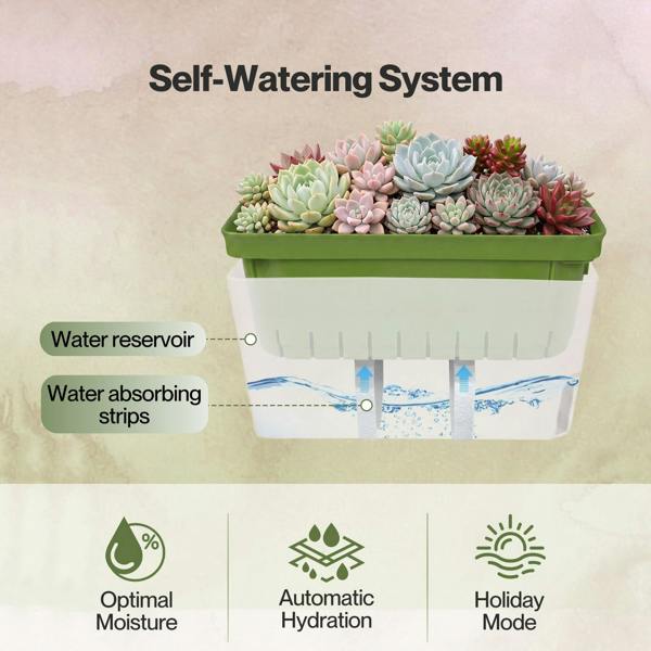 TOQUE 3PCS Self Watering Plant Pots Indoor Herb Planters with Water Level Window