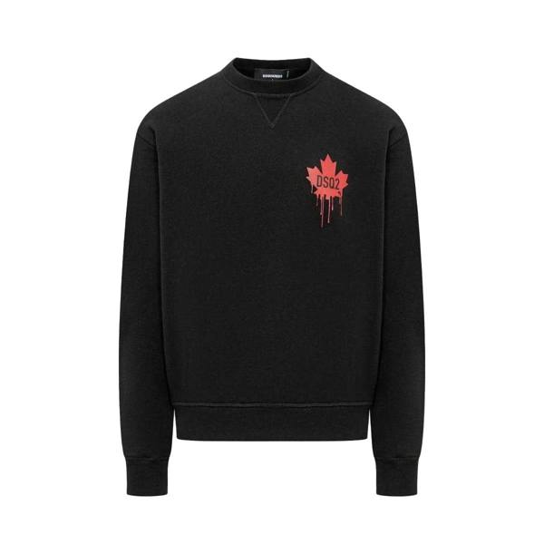 DSquared2 Unisex Adult Maple Leaf Cotton Long-Sleeved Sweatshirt - Classic Black/Red - 