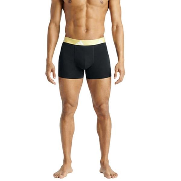 Adidas Mens Cotton Flexible Active Boxer Shorts (Pack of 3) - Black/Yellow/Off White - 