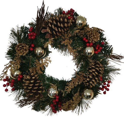 Samuel Alexander 40cm Gold Dressed Christmas Wreath, Baubles, Pinecones and Berries
