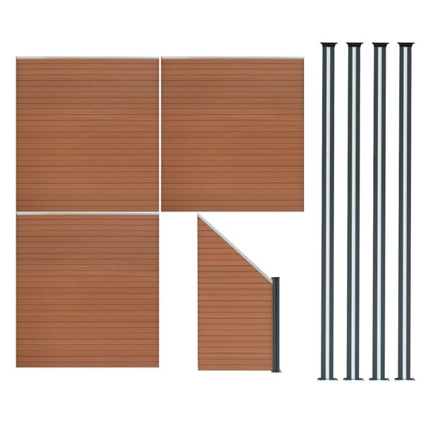 Monstershop Composite Fence Panels x 3, Angled Piece & LED Posts x 4 - Brown