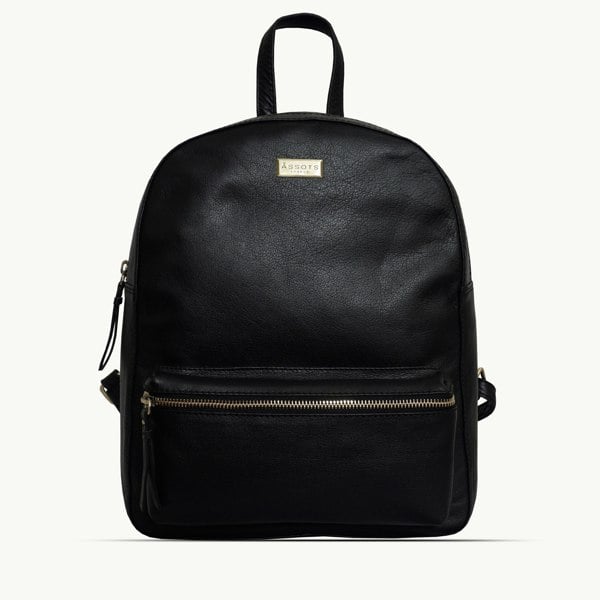 Assots London 'EDEN' Black Full Grain Small Leather Zip Top Backpack
