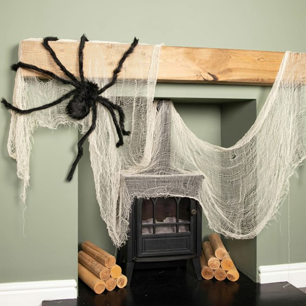Samuel Alexander 90cm Black Furry Halloween Spider Decoration with Extendable Legs and Red Eyes