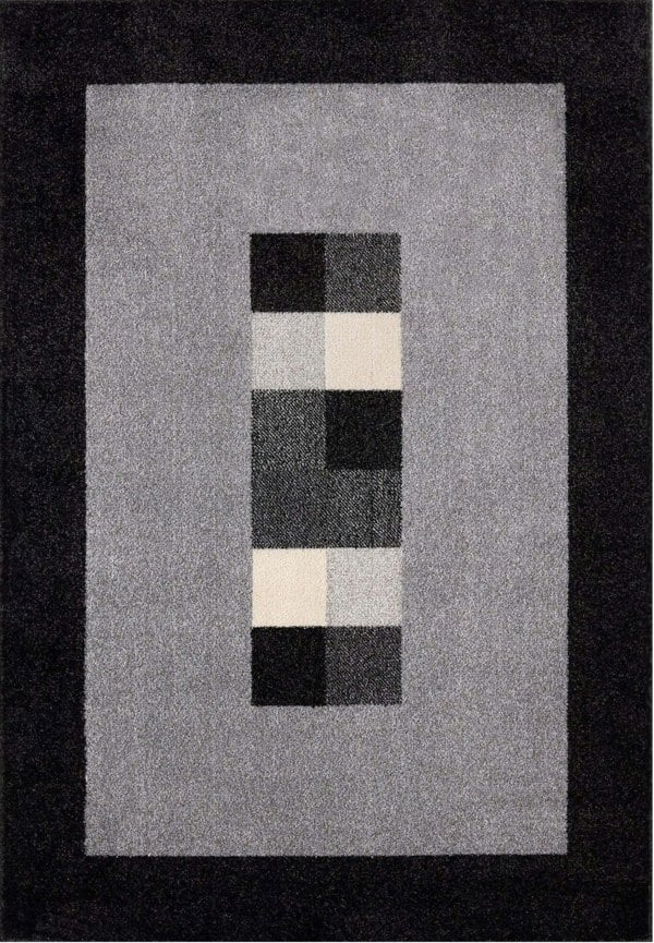 Modern Living Room Rug Bordered Design Grey Black | The Rugs