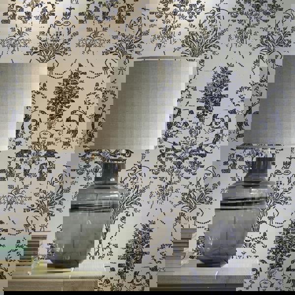 Laura Ashley Josette Wallpaper - Off White & Midnight - 10m