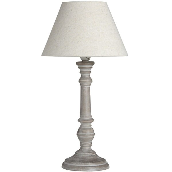 Wyld Haus Turin Rustic Tall Distressed Grey Wooden Table Lamp with Cream Linen Shade