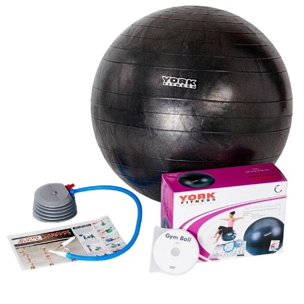 York 75cm Gym Ball with Pump, exercise guide & DVD