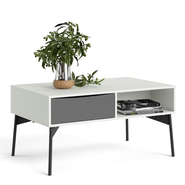 Furniture To Go Fur Coffee Table with 1 Drawer in Grey and White