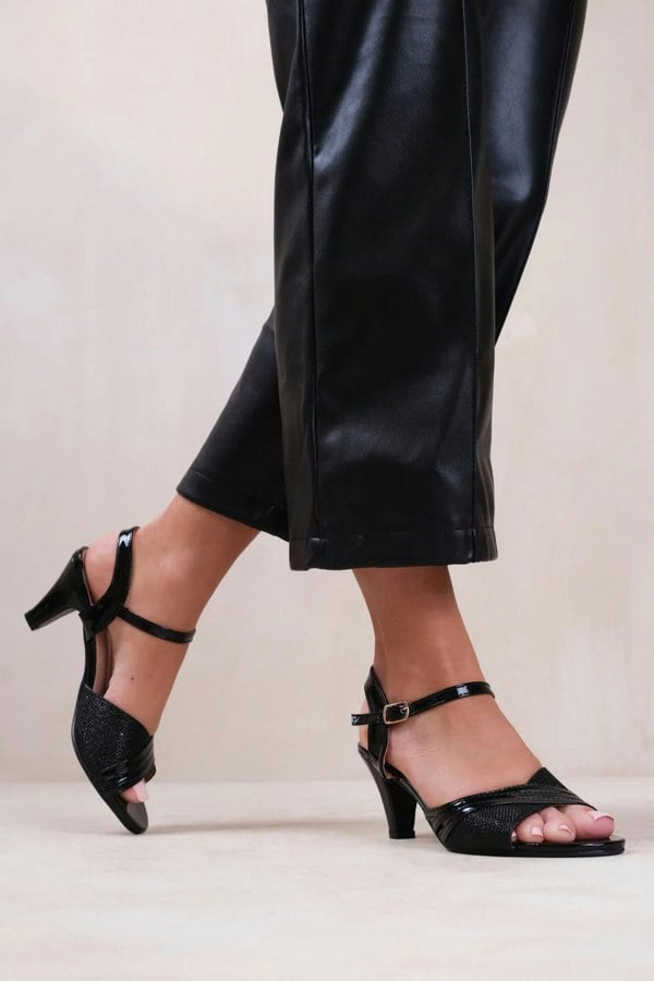 Where's That From Stormi Wide Fit Low Heel Sandals With Buckle Ankle Strap In Black Glitter