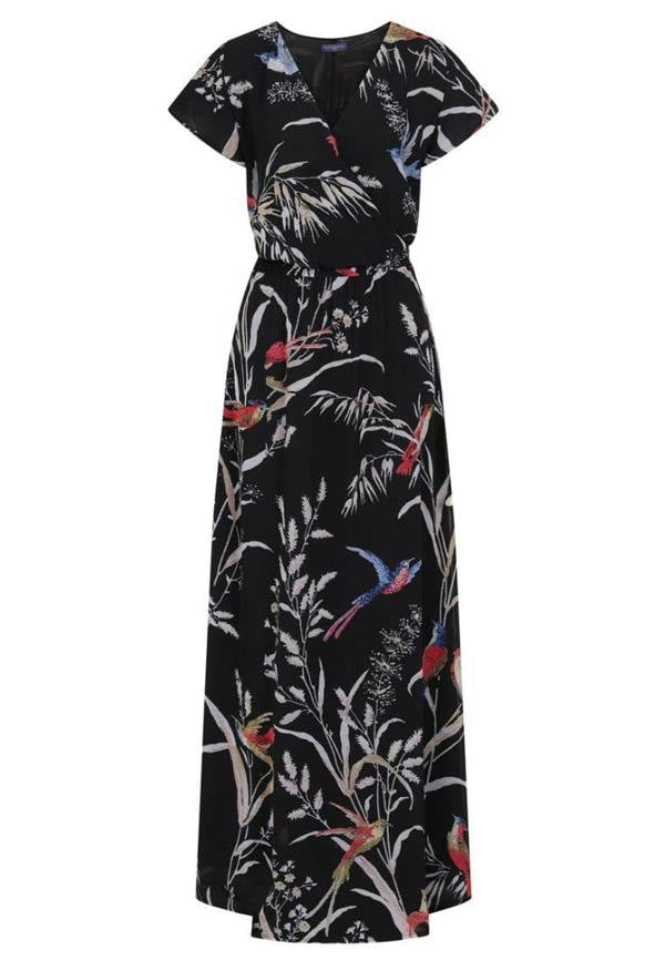 HotSquash Elegant Mock-Wrap Chiffon Maxi Dress