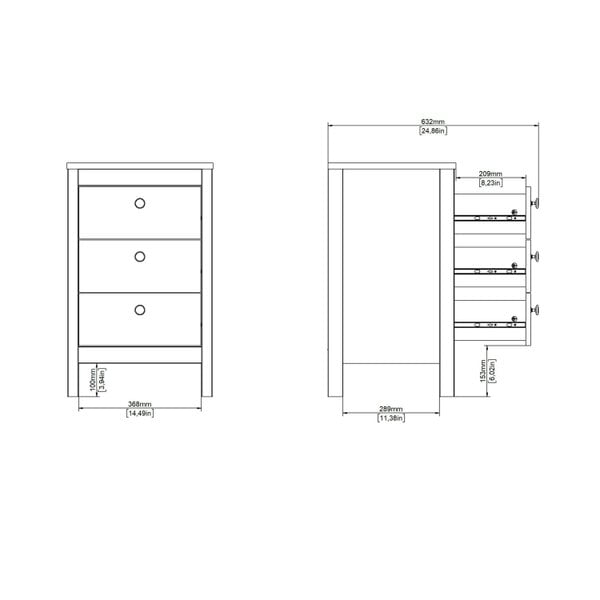 Wyld Haus Wildberry Matt White Bedside Table 3 Drawers Leather Handles