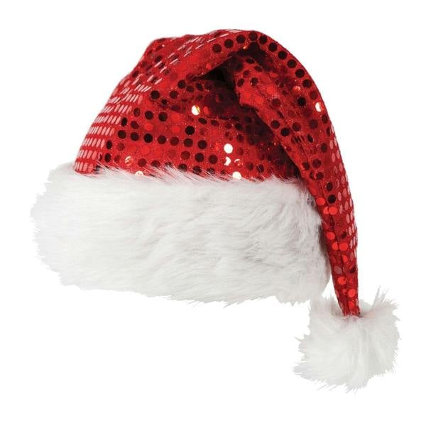 12 Pack Deluxe Red Sequin Santa Hats with White Faux Fur Trim and Bobble for Christmas Parties image 3