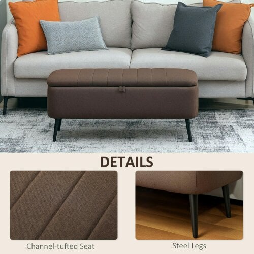 Wyld Haus Mahano Linen Look Dark Brown Rectangle Storage Ottoman
