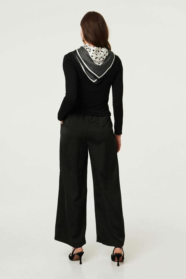 Black | Polka Dot Print Satin Texture Scarf