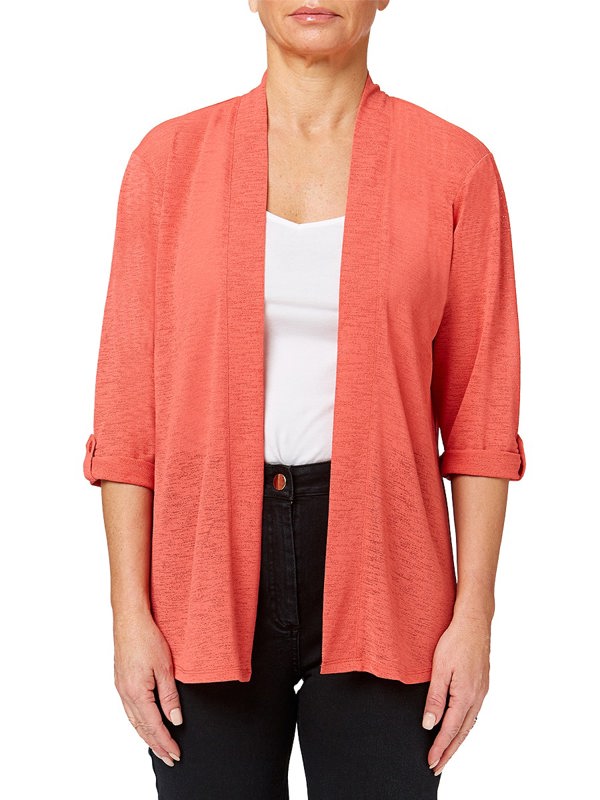 PennyPlain Roll Up Sleeve Cardigan - Coral