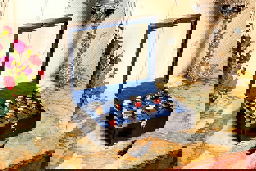 8 Slot Black Wooden Watch Box with Blue Velvet Lining watch boxKennett Great Britain