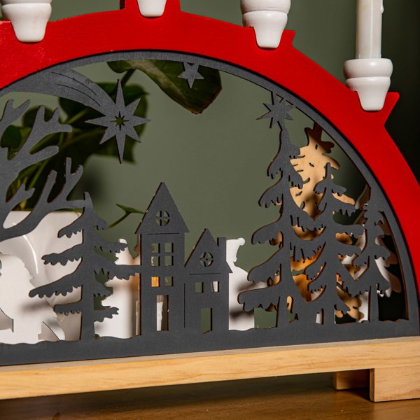 Samuel Alexander 45cm Battery Operated Light up Red Wooden Christmas Candle Bridge with 9 Warm White LEDs