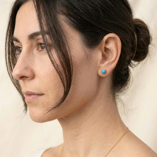 Spero London 9Ct Solid Gold Natural Turquoise Stud Earrings
