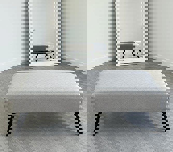 Premium off white creamy stitched design plain lid footstool bench or coffee table - ISTOOLS