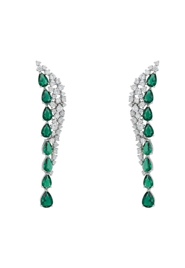 Emerald teardrops diamond earrings.